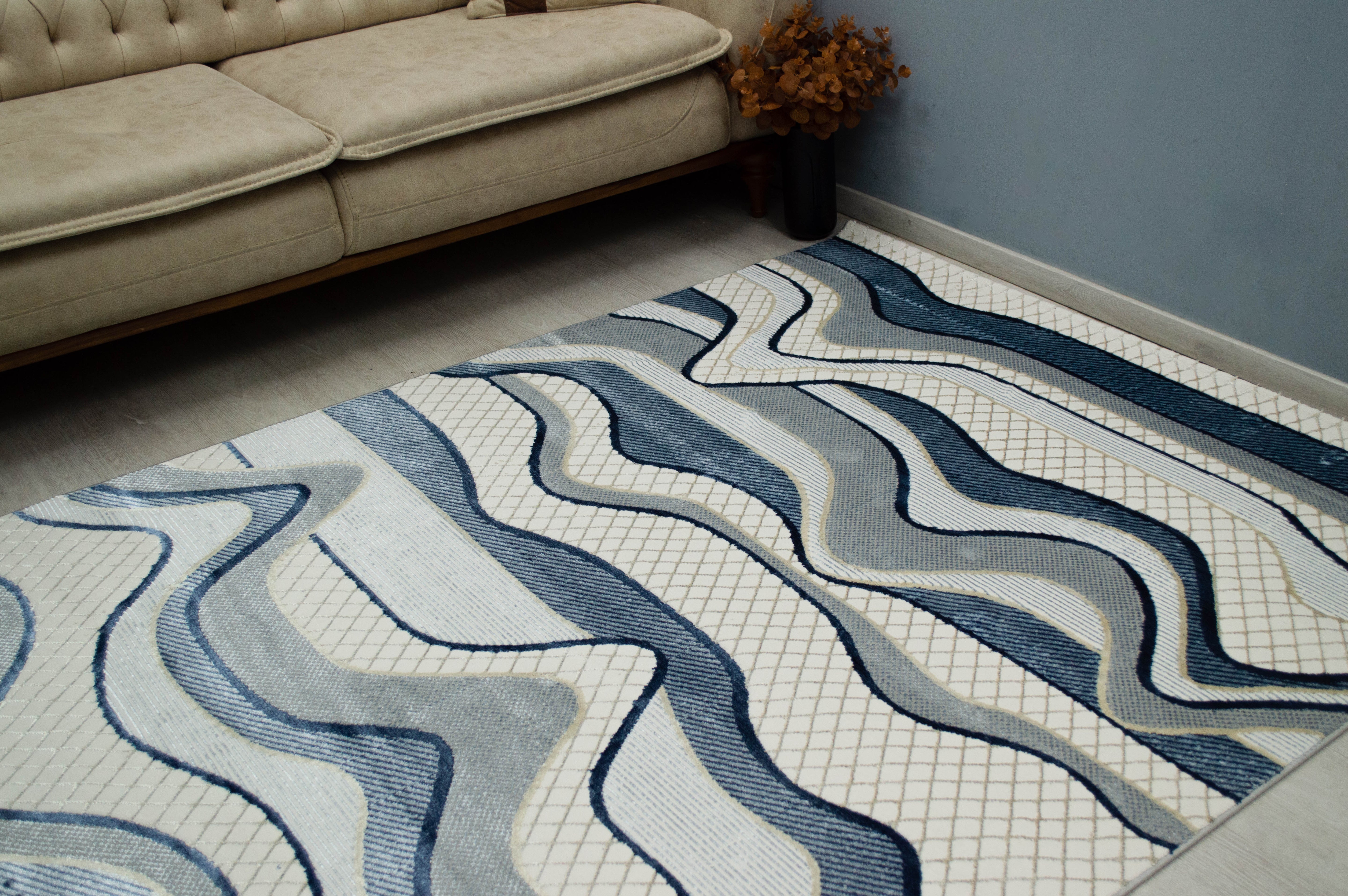 Palermo Fényes Kék Modern Szőnyeg