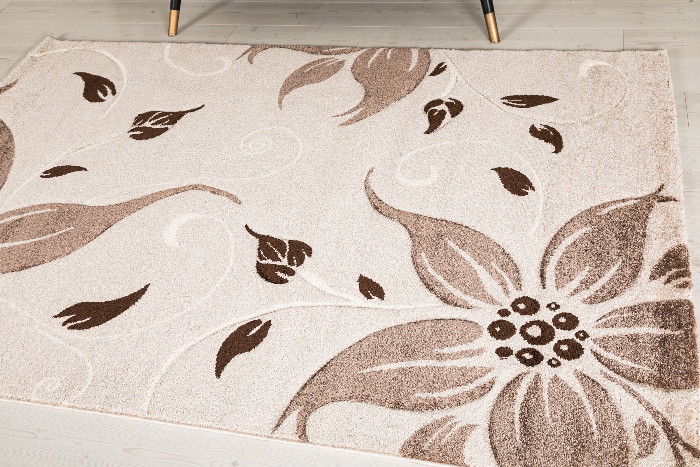 Eylül Kávé-Bézs Virág Mintás Szőnyeg