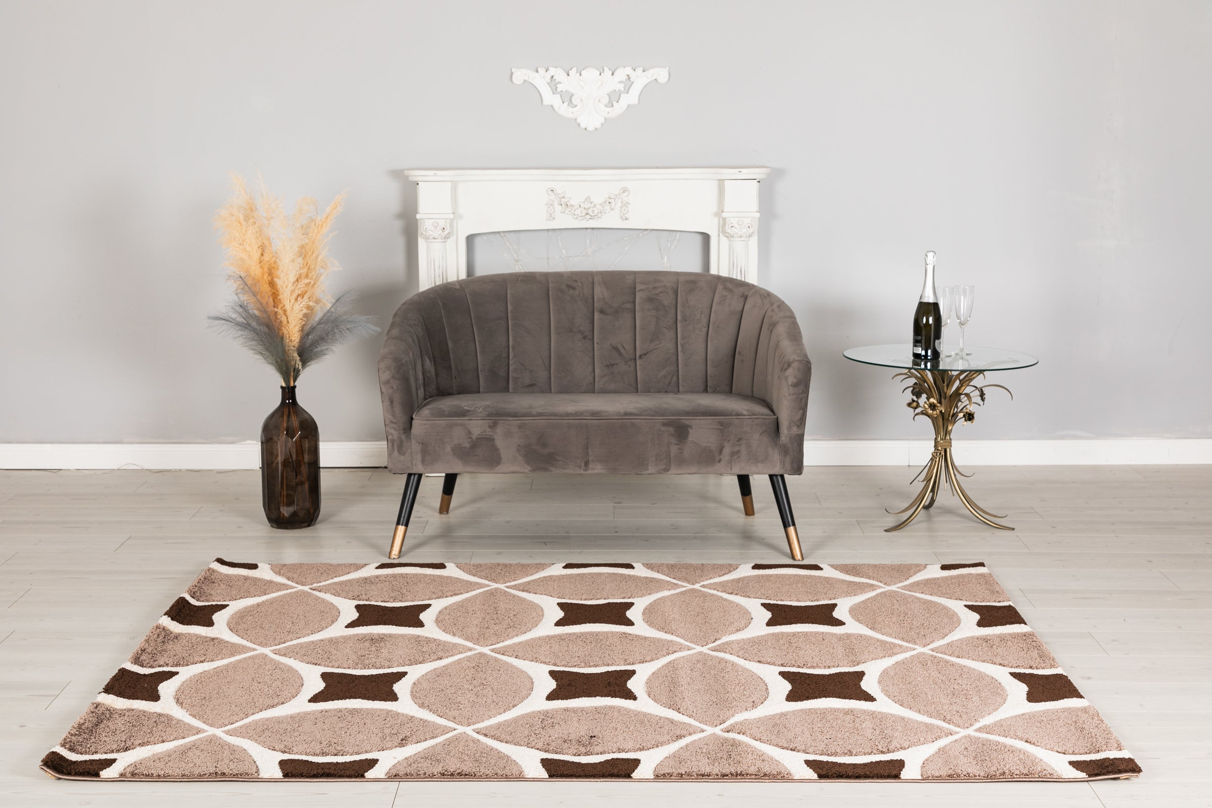 Eylül Kávé-Vizon Körkörös Mintás Szőnyeg