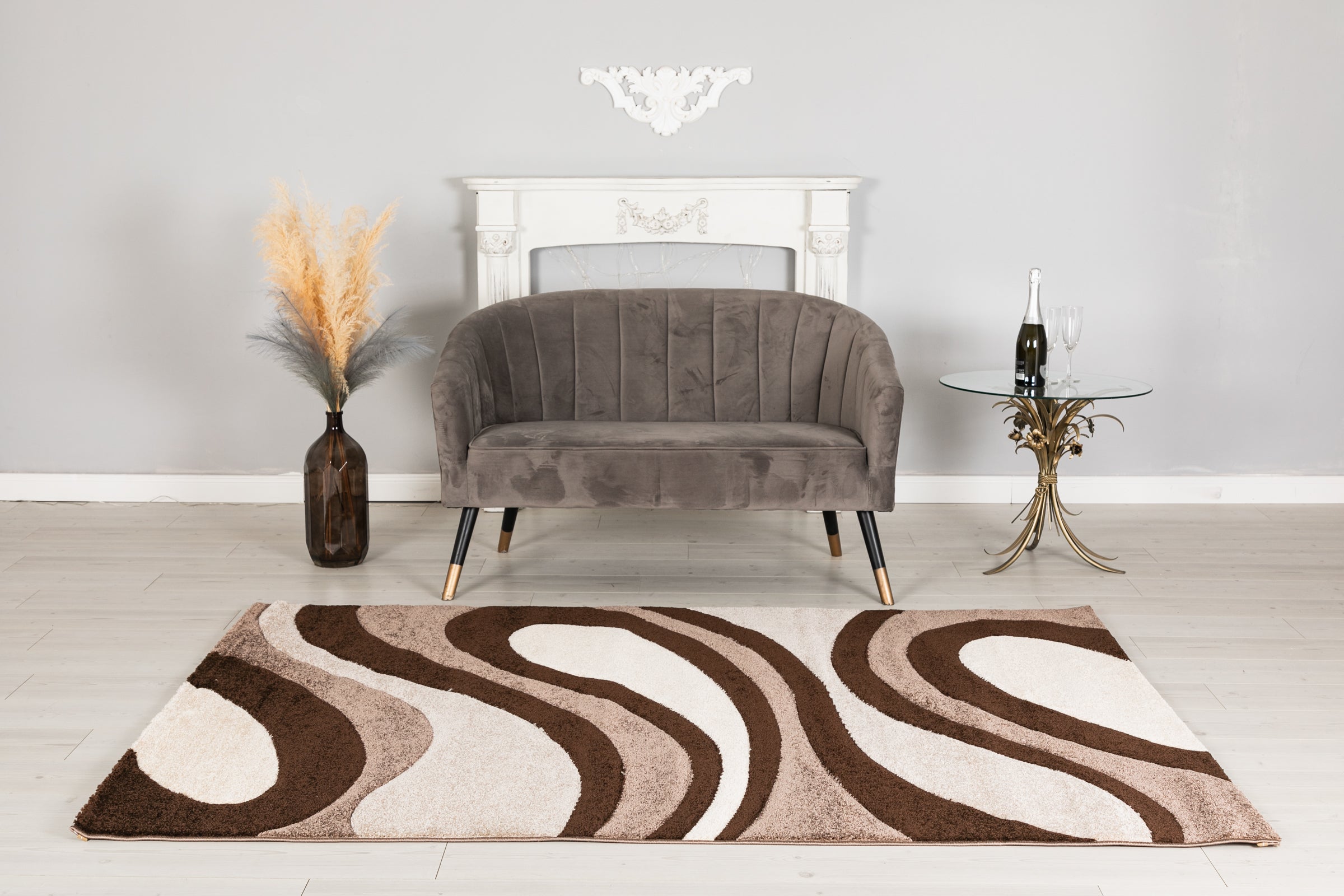 Eylül Kávé-Fehér Hullámos Mintázatú Szőnyeg