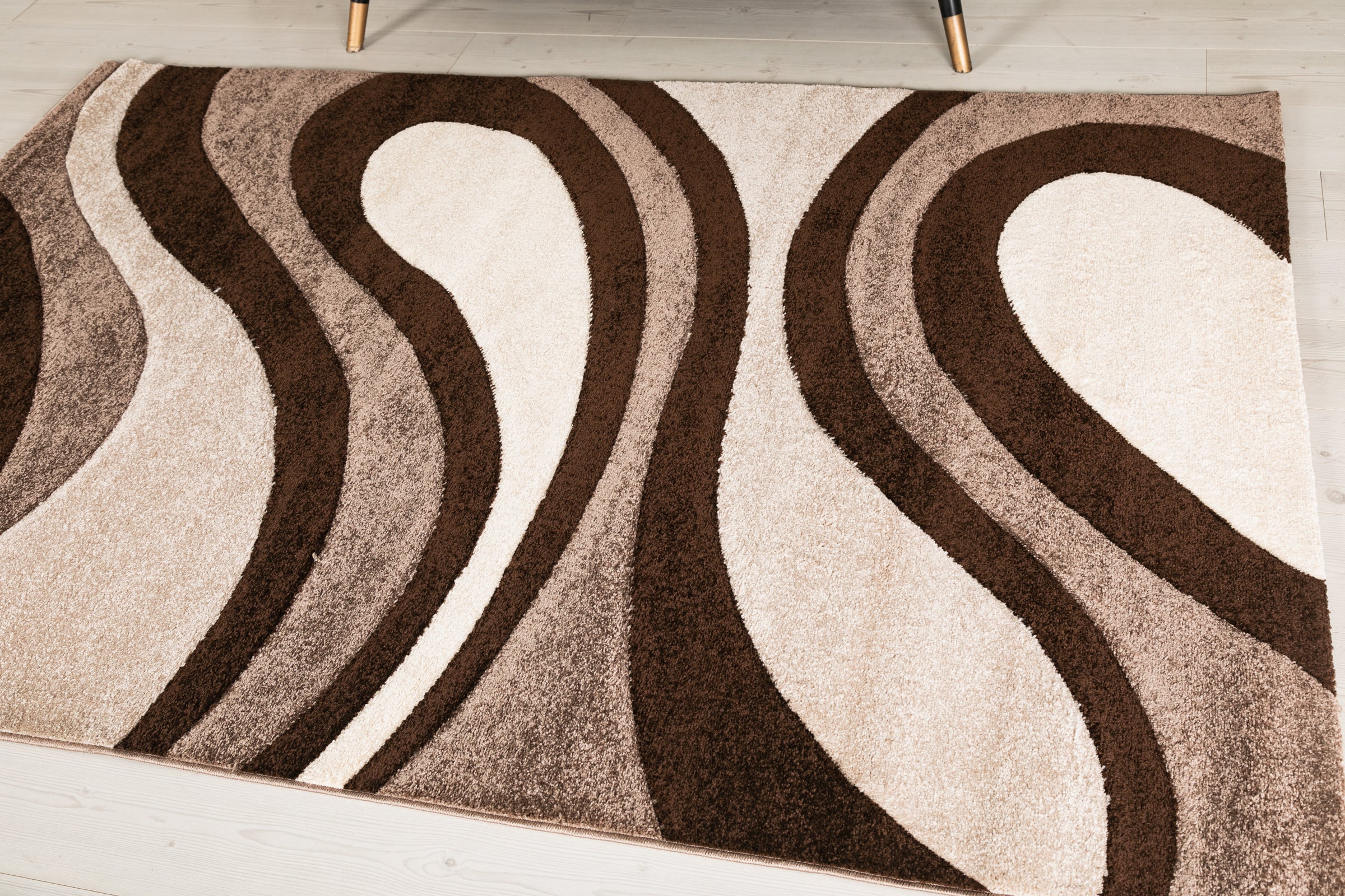 Eylül Kávé-Fehér Hullámos Mintázatú Szőnyeg