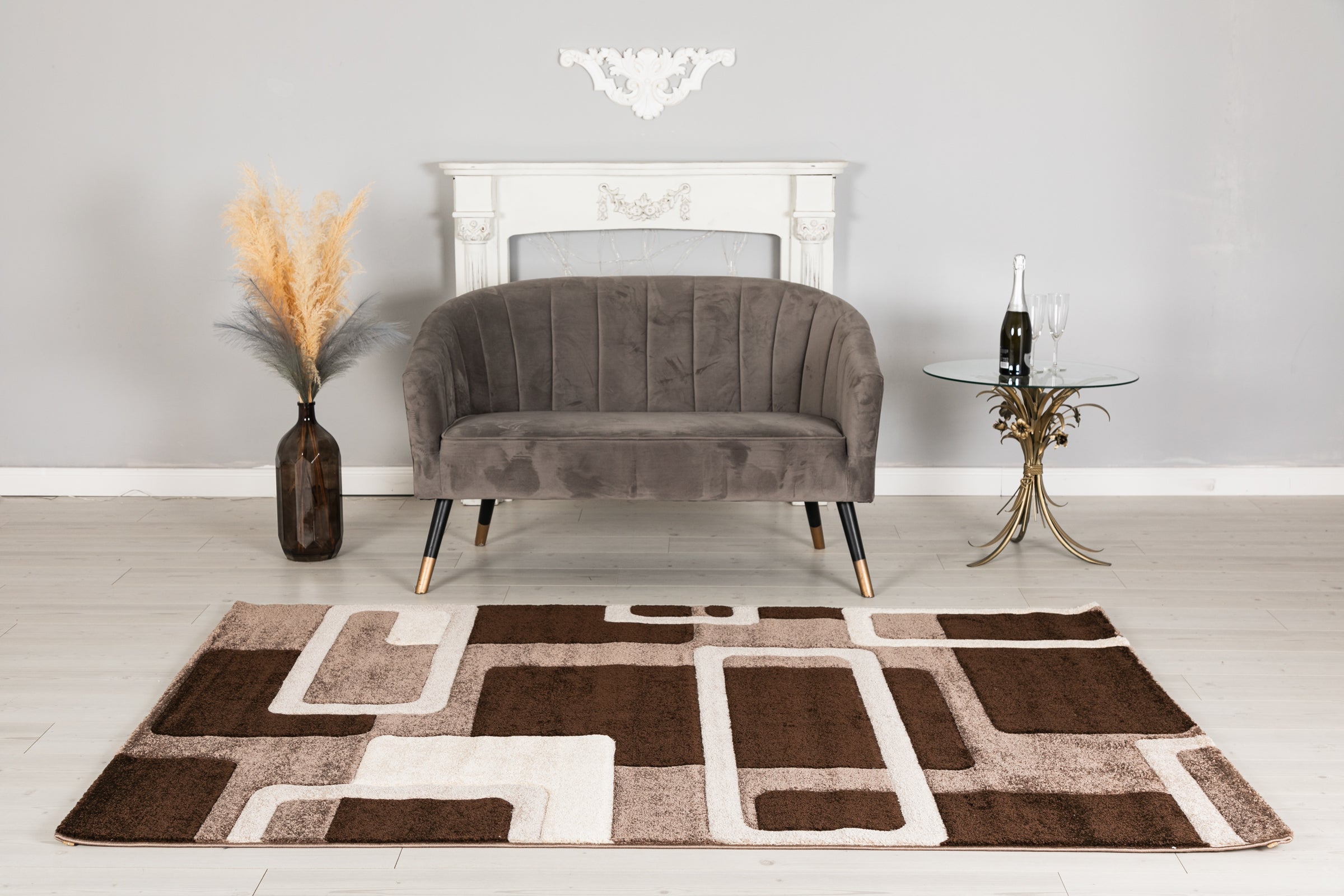 Eylül Barna Fehér Téglamintás Szőnyeg