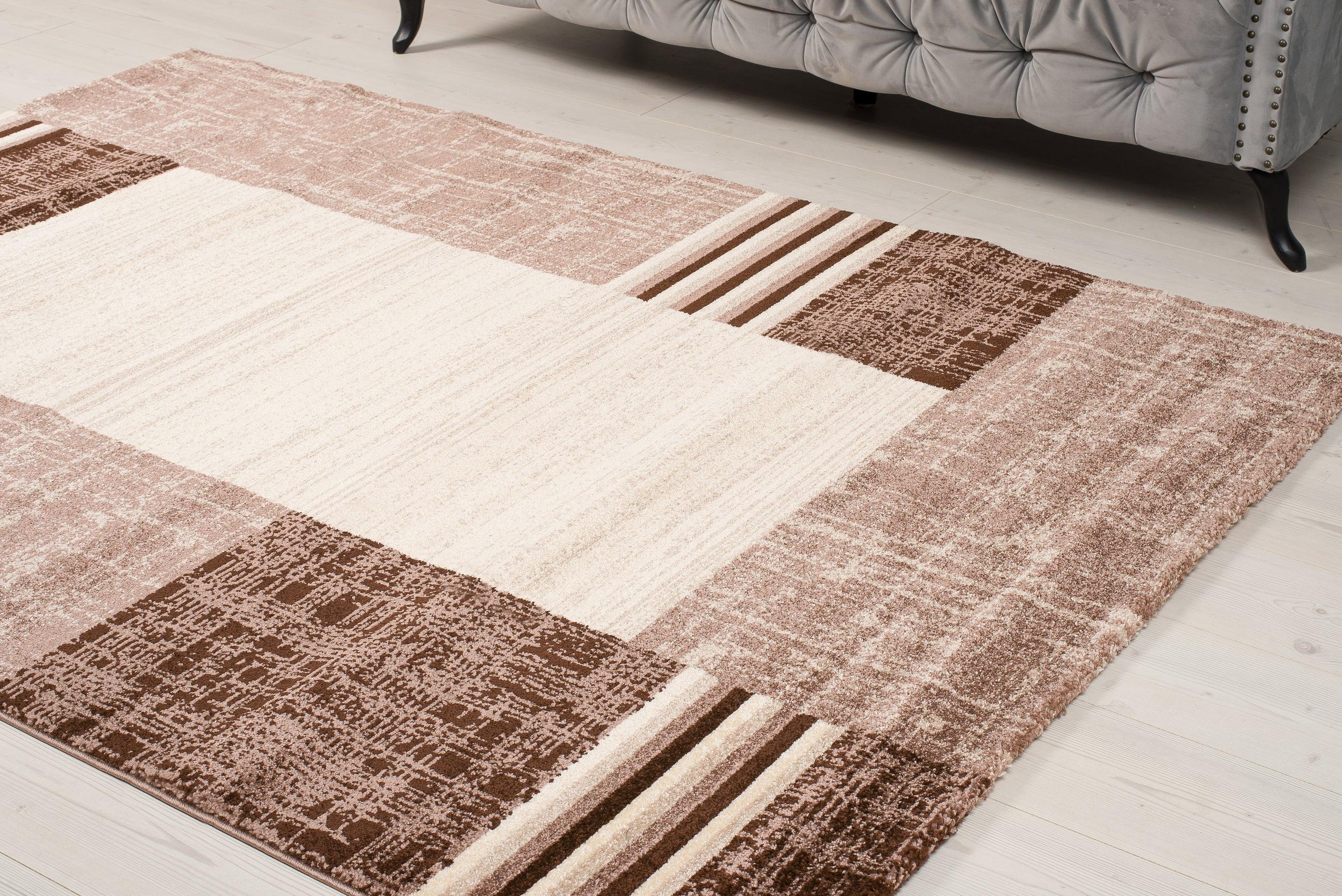 Alya Barna Bézs Modern Vonal Mintás Szőnyeg - Alpago Home